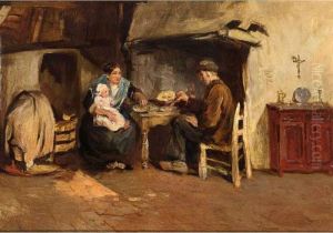 A Kempener Family Enjoying A Meal by Albertus Johan Neuhuys