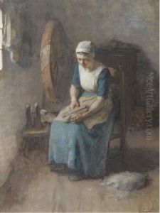 Combing The Wool by Albertus Johan Neuhuys