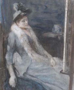Admiring The Artist's Work: A Lady In An Artist's Studio by Albertus Johan Neuhuys