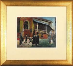 Zydzi Przed Synagoga by Abraham Neumann