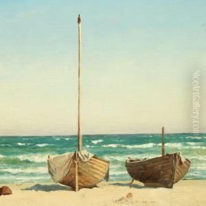 Two Sailing Boats On Thebeach by Carl Johan Neumann