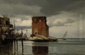 Scene Of A Harbour With A Toll Port,beirut by Carl Johan Neumann