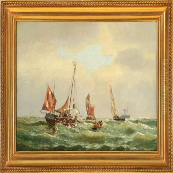 Marine With Fishing Boats And Others Ships On Open Sea - view 1