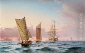 A Danish Frigate Firing A Salute