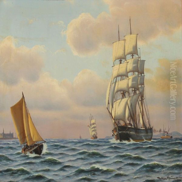 Seascpe With Sailing Ships Outside Kronborg - view 1