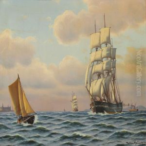 Seascpe With Sailing Ships Outside Kronborg