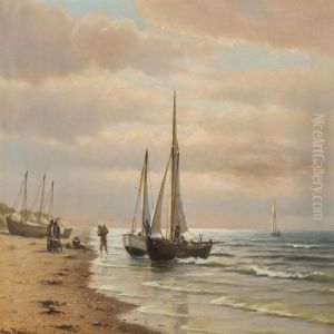 Coastal Scenery With Fishermen by Johann Neumann