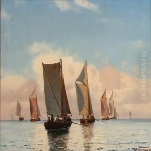 Seascape With Fishingboats On A Summer Day by Johann Neumann