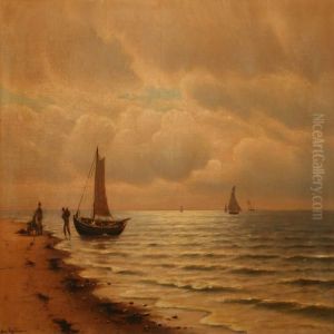 Coastal Scene With Fishermen And Their Catch by Johann Neumann