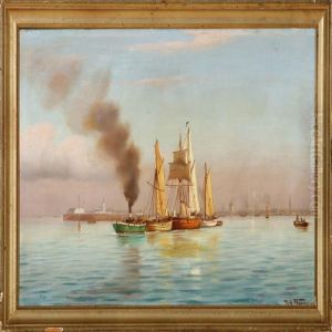 Ships In Copenhagen Harbour by Johann Neumann