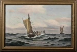 Johan Neumann, Danish Fishermen At Sea by Johann Neumann