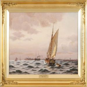 Seascape With Ships Off The Coast Of Copenhagen. Signed Johan Neumann by Johann Neumann
