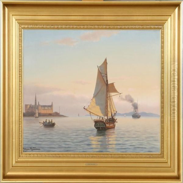 Ships At A Calm Sea By Kronborg. Signed Johan Neumann - view 1