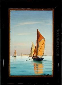 Coastal Scenery With Sailing Boats In The Evening Sun by Johann Neumann