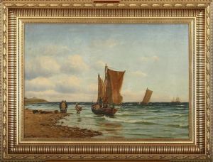Costal Scenery With Boats And Persons Costal Scenery With Boats And Persons