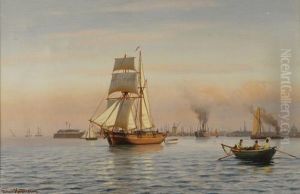 "il Porto Di Copenaghen" Olio Su Tela Firmato In Basso A Sinistra. In Cornice "il Porto Di Copenaghen" Olio Su Tela Firmato In Basso A Sinistra. In Cornice