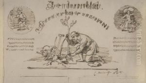 3 Bll.: Landwirtschaft - Im Sommer Such Ein Liebchen Dir - Skizze by Eugen Neureuther