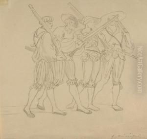 Vier Landsknechte. by Eugen Neureuther