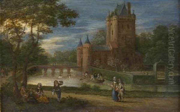 Elegant Figures In A Castle Grounds - view 1