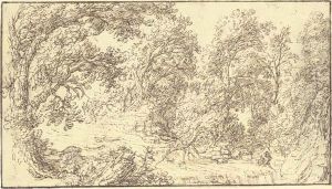A River Through A Wood With A Nymph Fishing At A Waterfall