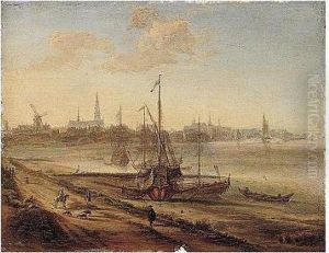 The Estuary Of The Schelde With A
 Mediterranean Galley Beached, And A Distant View Of Antwerp