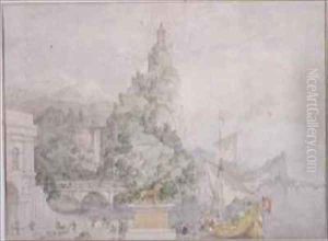 Landscape Composition Study for a Drop Scene for the Theatre at Broadmoor Asylum by Richard Dadd