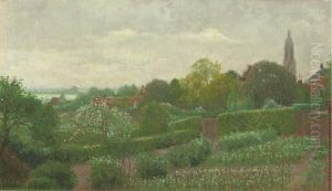 View Of A Garden With The Church Spire Of Rhenen In The Background