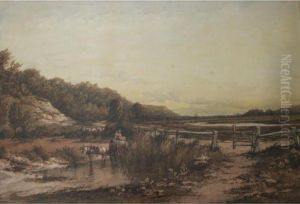 Horse And Cart Near The Sussex Coast, Probably At Cuckmere Haven by Richard Henry Nibbs