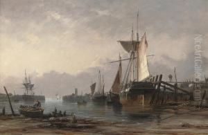 Low Water: Newhaven Harbour, Sussex by Richard Henry Nibbs