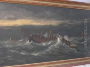 Henry , Attribue A "bateau En Difficul by Richard Henry Nibbs