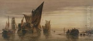 Boats In An East Coast Harbour by Richard Henry Nibbs