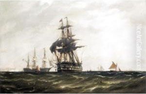 A Man-o-war Sailing Near Dover by Richard Henry Nibbs