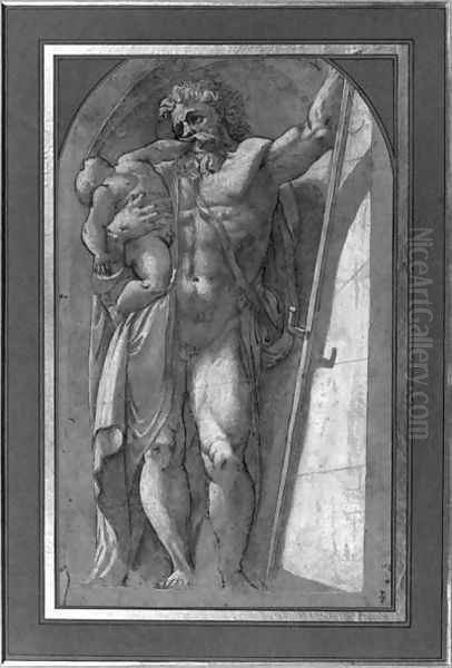 Saturn holding his scythe and devouring one of his children - view 1