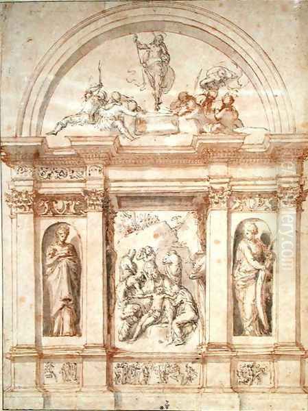 Design for the decoration of a chapel with the lamentation of Christ and the resurrection, c.1526-27 - view 1