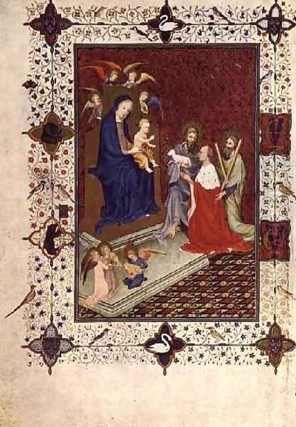 Frontispiece with John Duc de Berry St Andrew and St John praying in front of the Virgin French from the Tres Riches Heures du Duc de Berry - view 1