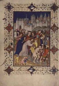 Hours of the Cross Sexte Christ Carrying the Cross from the Tres Riches Heures du Duc de Berry by Jacquemart De Hesdin