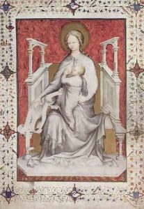 The Virgin suckling the infant Jesus French from the Tres Riches Heures du Duc de Berry by Jacquemart De Hesdin