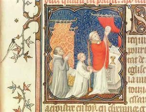 Jean de France 1340-1416 Duke of Berry Praying Before the Elevation of the Host from Les Petites Heures de Duc de Berry by Jacquemart De Hesdin