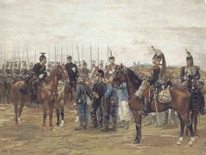 A French Cavalry Officer Guarding Captured Bavarian Soldiers by Jean Baptiste Edouard Detaille