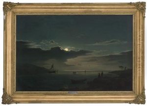 Coastal Landscape In Moonlight by Amaldus Clarin Nielsen