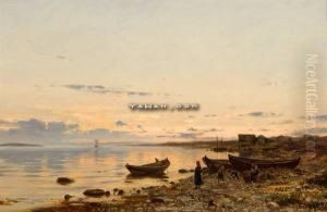 Aftenstemning Med Ventende Barn I Fjaera by Amaldus Clarin Nielsen