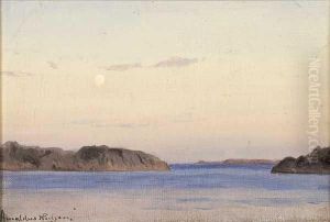 Fra Skjaergarden Ved Ny-hellesund Olje Pa Lerret by Amaldus Clarin Nielsen