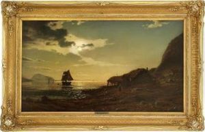 Kystlandskap Med Seilskute 1869 by Amaldus Clarin Nielsen
