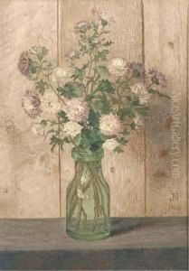 A Still Life With Flowers In A Glass Vase by Jaap Nieweg