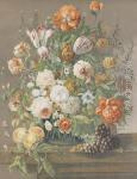 Blumenstillleben Mit Fruchten Und Insekten. - view 1