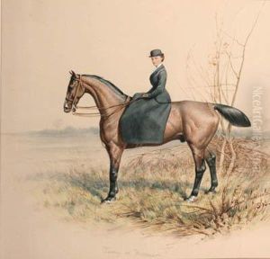 A Lady Riding A Bay Hunter Side Saddle by Basil J. Nightingale