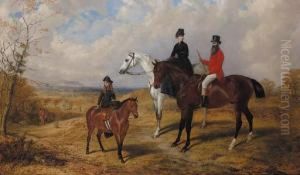 Miss Florence Nickalls With Her Parents Mr And Mrs Tom Nickalls Outhunting by Robert Nightingale