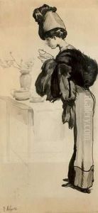 Elegante, Lavis D'encre, Signe En Bas A Gauche by Peter Alexandrovitch Nilouss