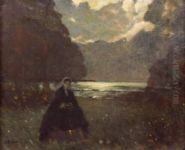 Bretonne Sur La Plage Au Crepuscule - view 1