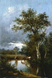 Three Cows at a Watering Hole by Jules Dupre